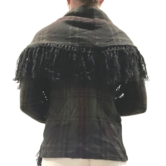 Lauren Ralph Lauren‎ 100% Wool Plaid Fringe Cardigan Sweater Jacket Coat Small - Picture 3 of 9